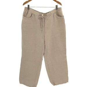 JM Collection Womens Drawstring Elastic Waist Trouser Ankle Pants Cream XL